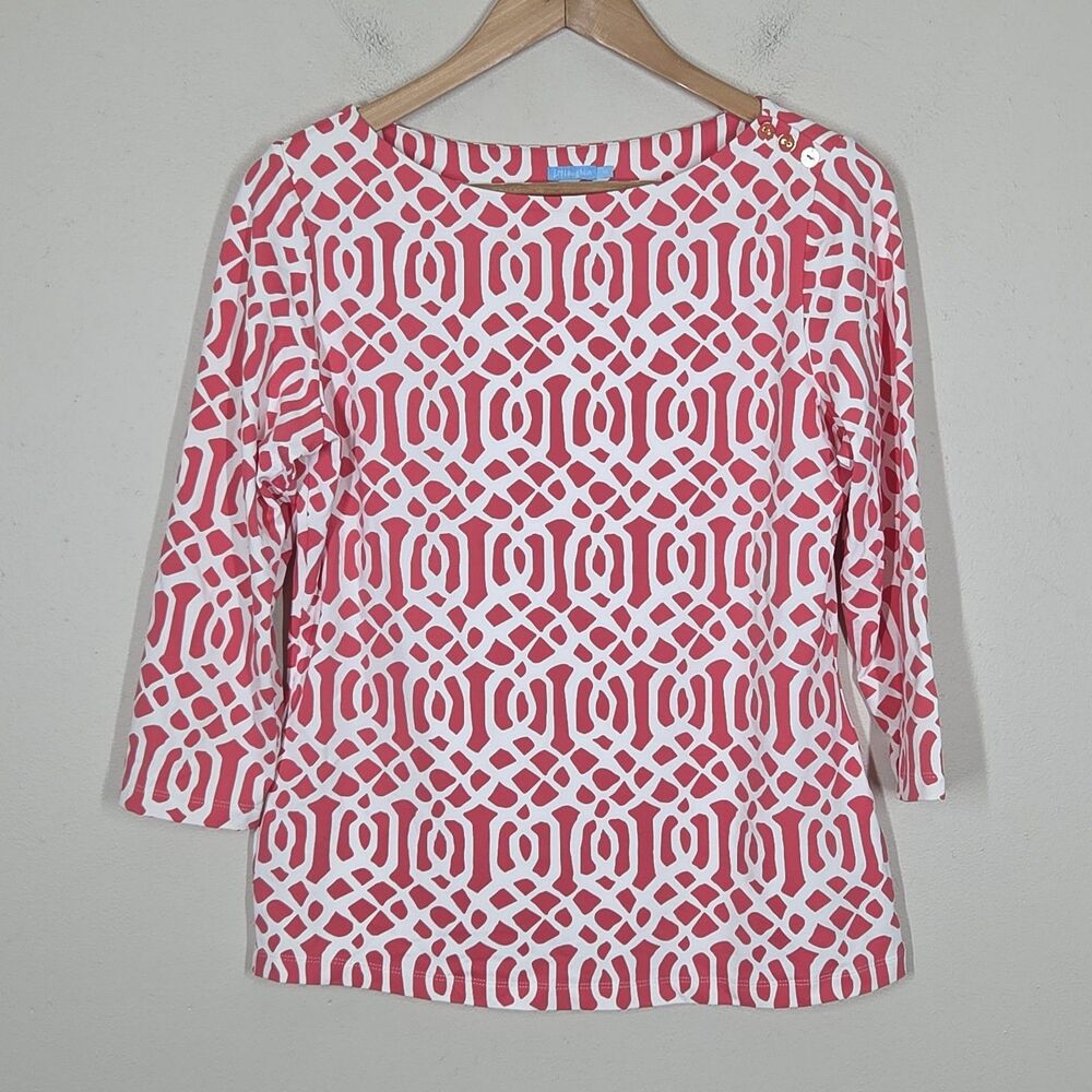 J. Mclaughlin Wavesong Top Coral White Geometric Lattice Elsie M Catalina Cloth